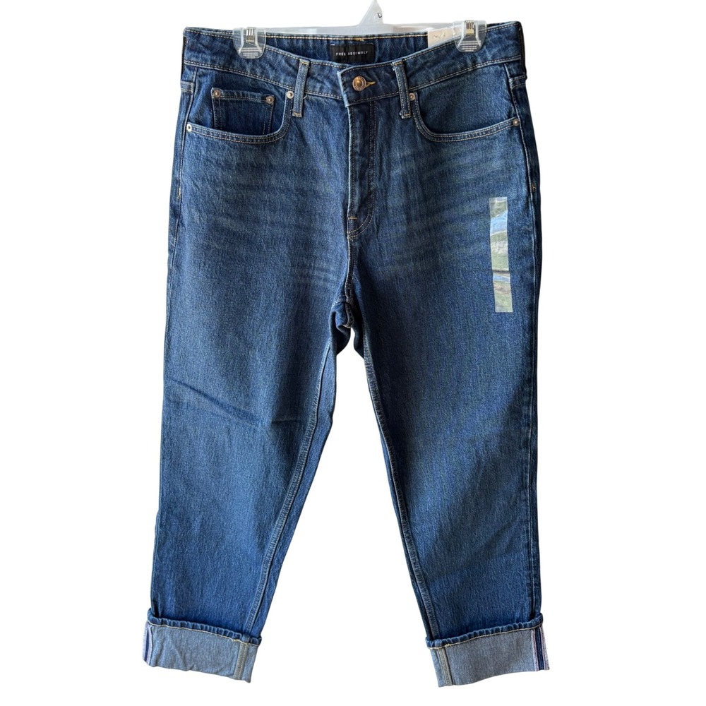 Free Assembly Super High Rise Straight Jeans Womens 10 Blue Cuffed Dark Wash